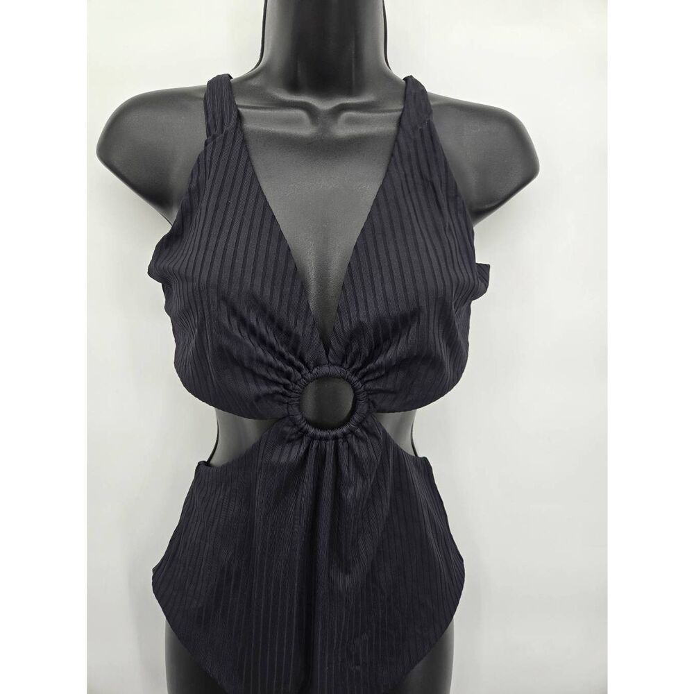 Onia Marisol One Piece Swimsuit Size Large Black Ribbed - Picture 3 of 7